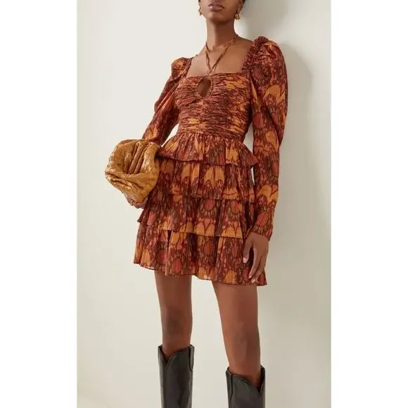 Ulla Johnson Mini Dress in Brown and Orange - Picture 2 of 9